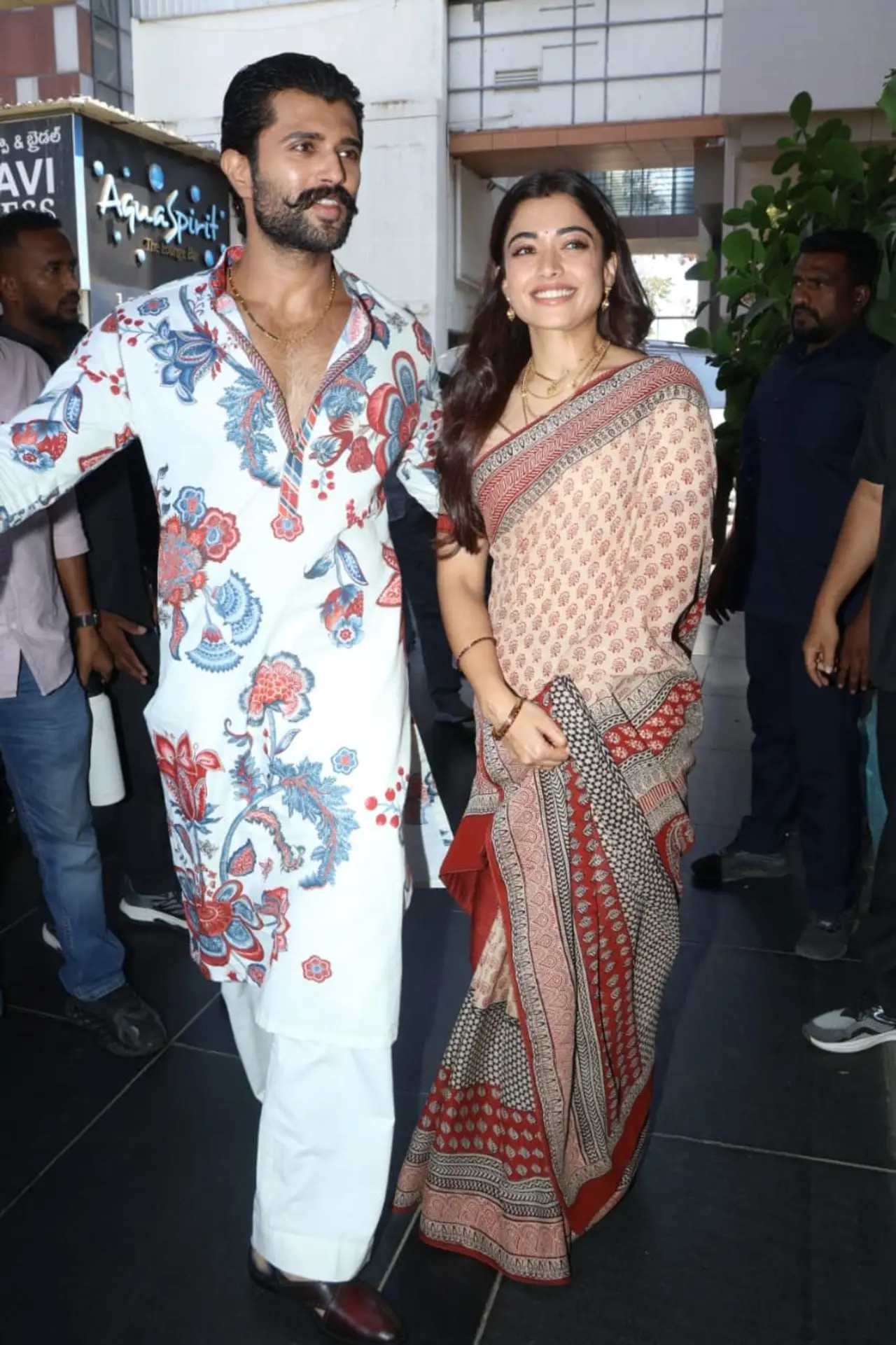 Rashmika Mandanna and Vijay Deverakonda wore graceful Indian ensembles as they met fans in Hyderabad days after their Udaipur wedding.